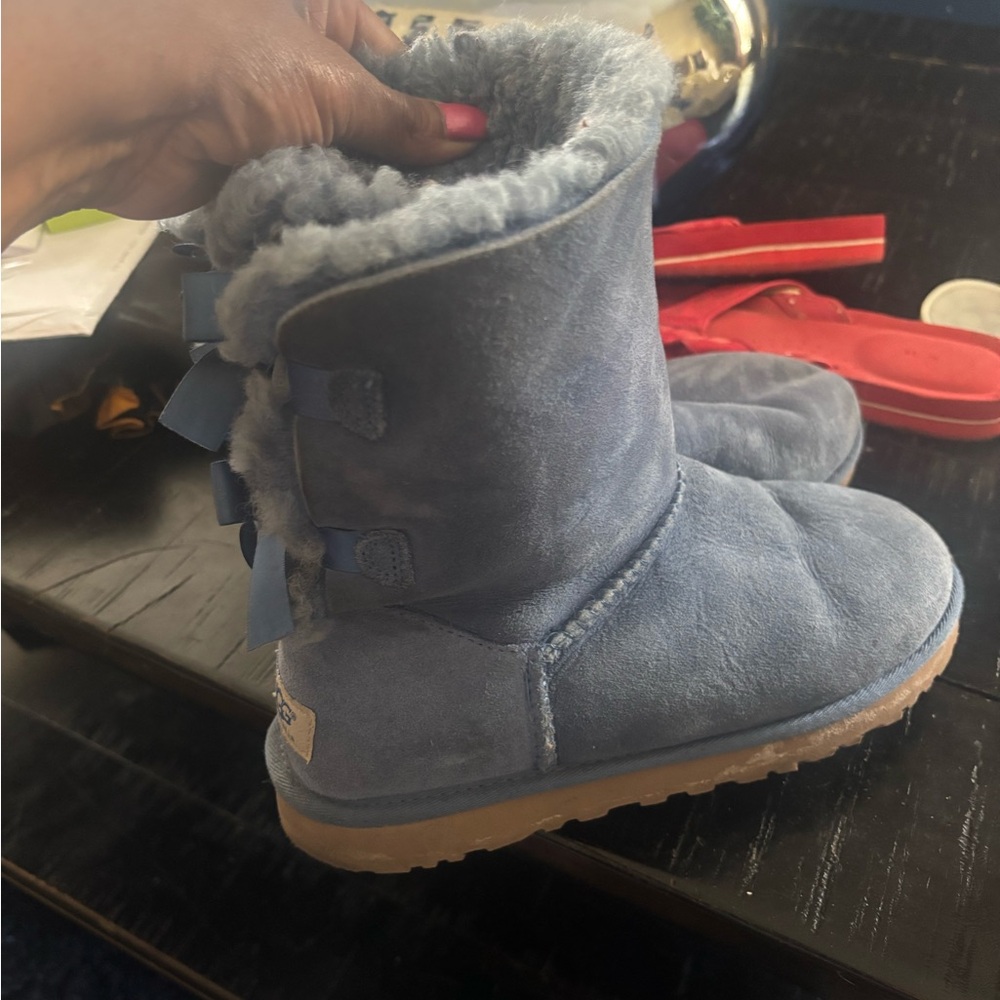 UGG Sky Blue Winter Boots with Ribbon Accents